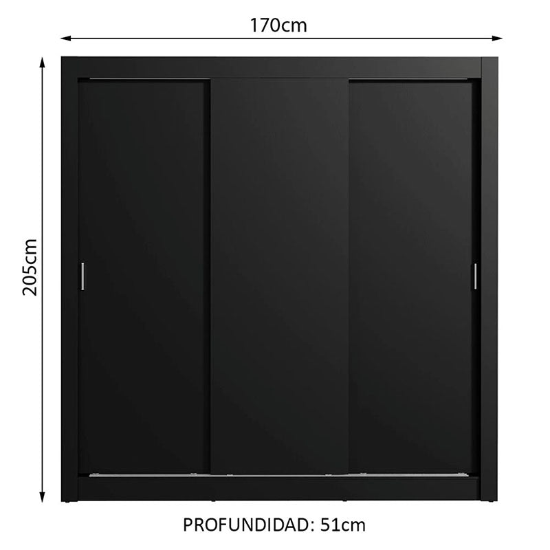 Clóset Monaco Negro 3 Puertas 170 Cm Moderno