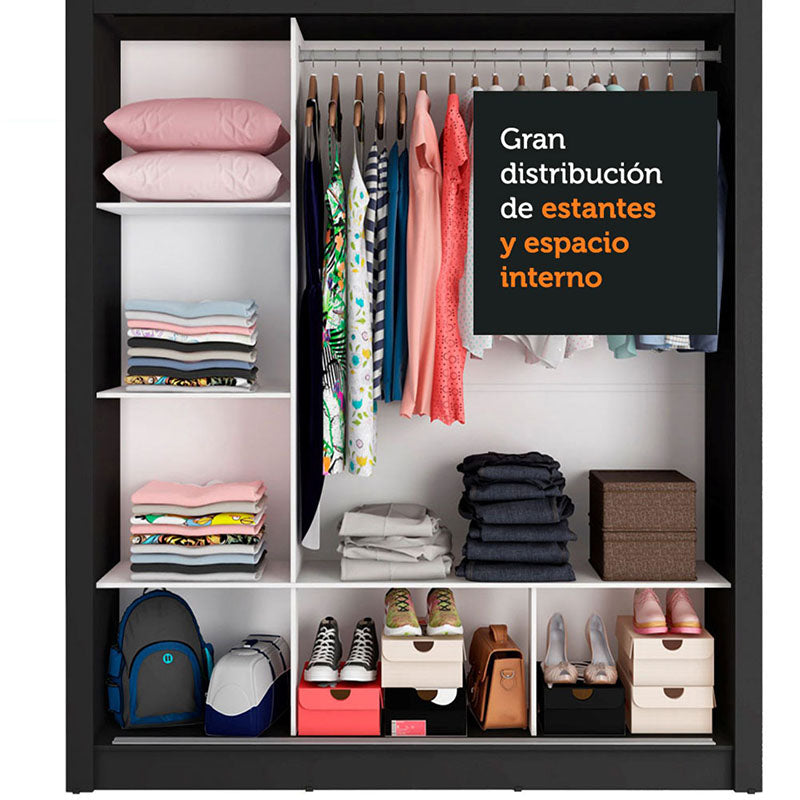 Clóset Monaco Negro 3 Puertas 170 Cm Moderno