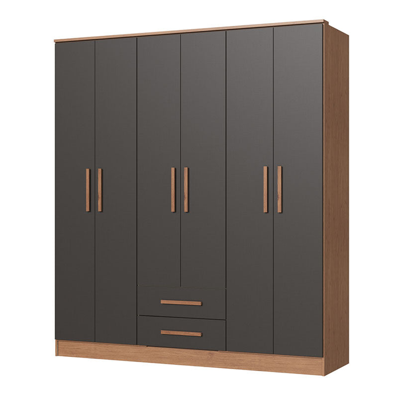 Closet Pequim 6 Puertas 2 Cajones Gris Oscuro