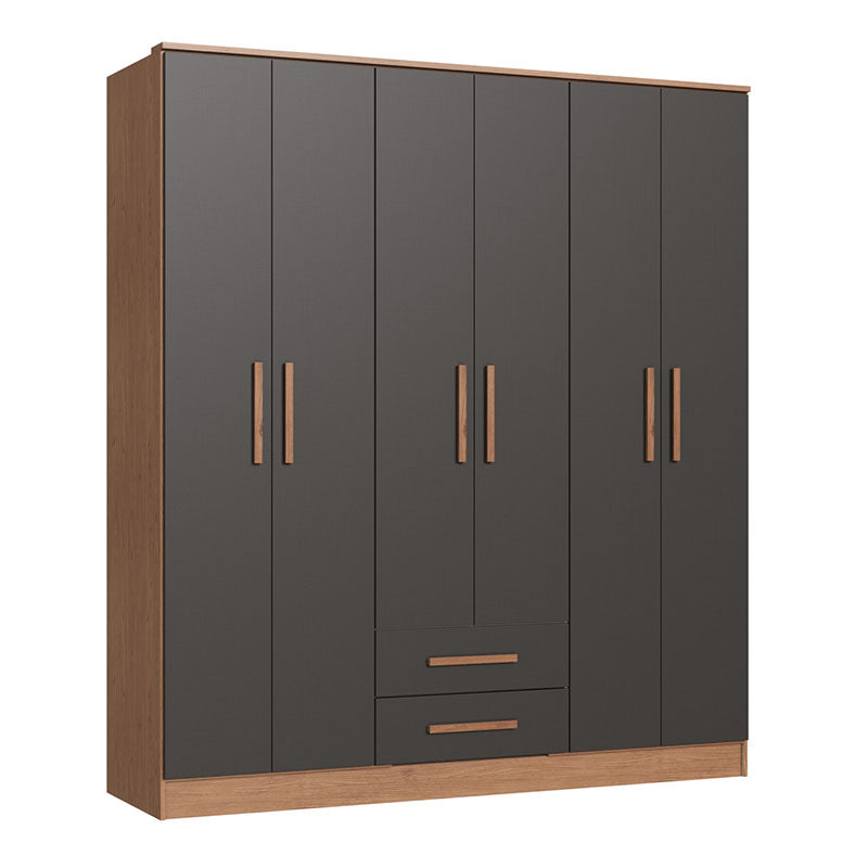 Closet Pequim 6 Puertas 2 Cajones Gris Oscuro