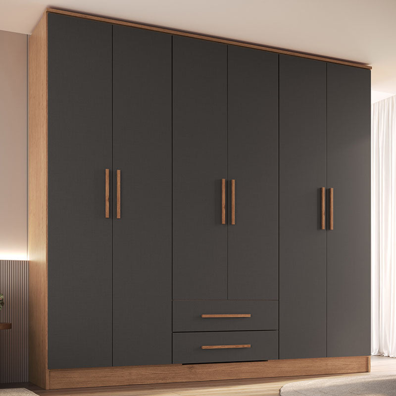 Closet Pequim 6 Puertas 2 Cajones Gris Oscuro