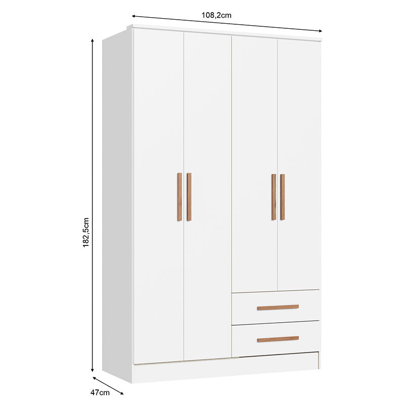 Closet Pequim 4 Puertas 2 Cajones Blanco