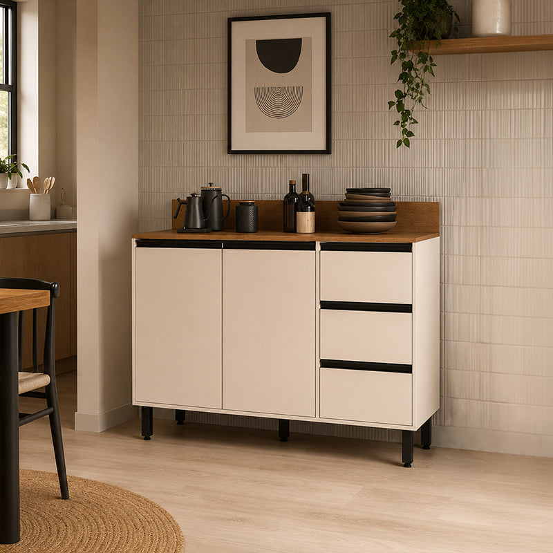 Mueble Base Cocina Koya 2 Puertas 3 Cajones Beige