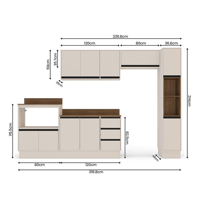 Cocina Modular Koya Premier 10 Puertas 3 Cajones Beige