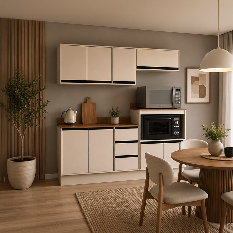 Cocina Modular Koya Con Auxiliar 8 Puertas Y 3 Cajones - Beige