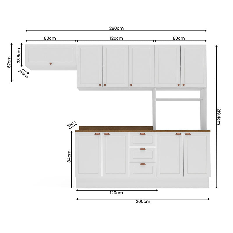 Cocina Modular Perola Royal 10 Puertas 3 Cajones Blanco/Café