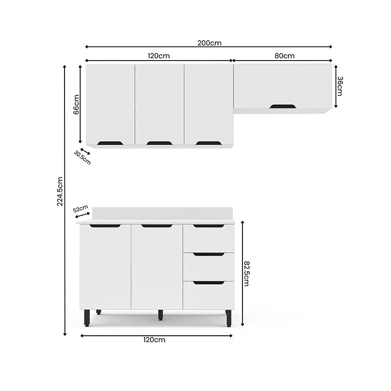 Cocina Modular Meena Delta 6 Puertas 3 Cajones Blanco