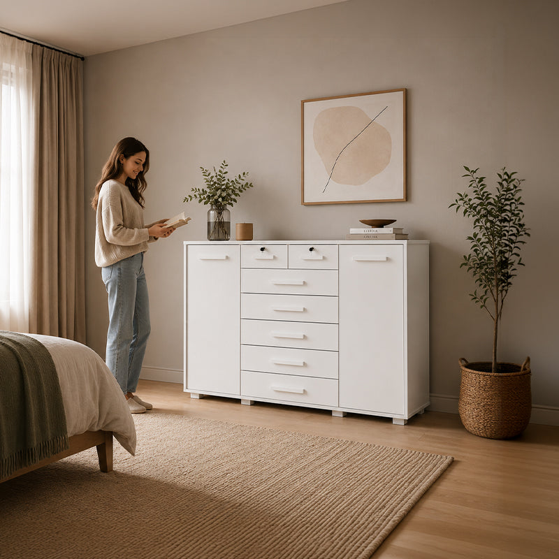 Cómoda Fontana Blanco 2 Puertas 7 Cajones
