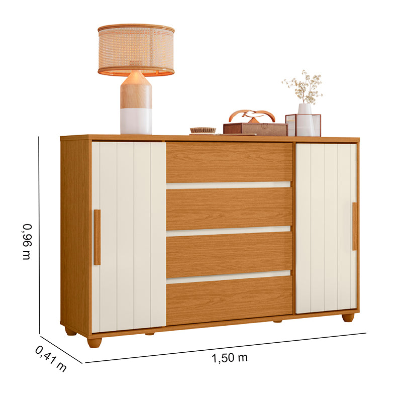 Cómoda Evidenza Rustic 2 Puertas 4 Cajones