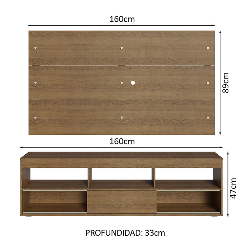 Panel TV Orlando Café 1 Puerta Con Rack Hasta TV de 65"