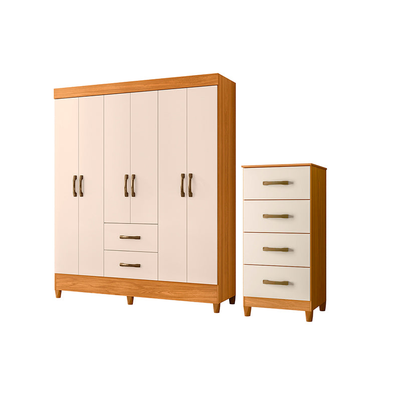 Set Clóset 6 Puertas 2 Cajones + Cómoda 4 Cajones Beige