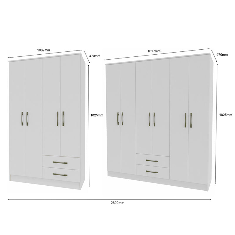 Set Clóset 4 Puertas 2 Cajones + Clóset 6 Puertas 2 Cajones Blanco