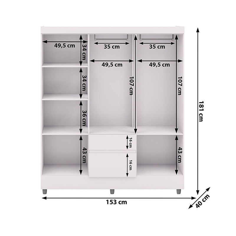 Clóset Ideal 6 Puertas Y 2 Cajones Blanco