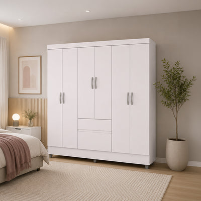 Clóset Ideal 6 Puertas Y 2 Cajones Blanco
