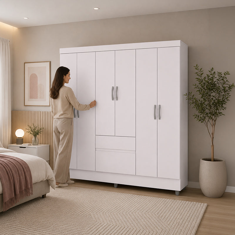 Clóset Ideal 6 Puertas Y 2 Cajones Blanco