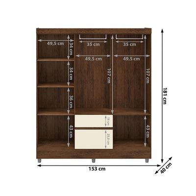 Clóset Ideal 6 Puertas Y 2 Cajones Café