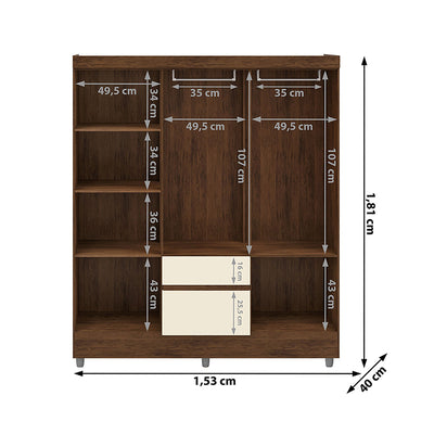 Clóset Ideal 6 Puertas Y 2 Cajones Crema