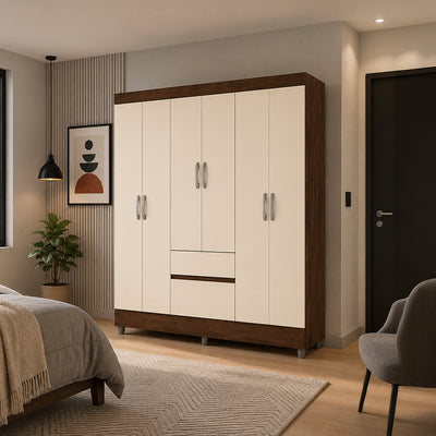 Clóset Ideal 6 Puertas Y 2 Cajones Crema