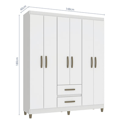 Clóset Coimbra Blanco 6 Puertas 2 Cajones