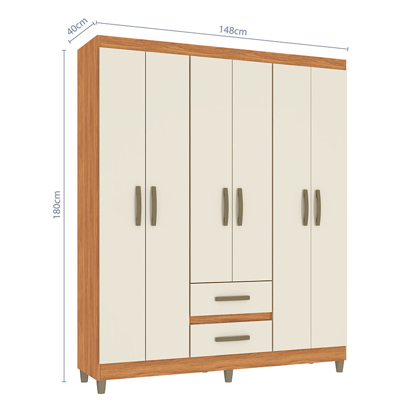 Clóset Coimbra Beige 6 Puertas 2 Cajones
