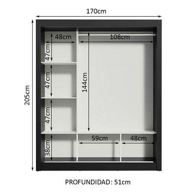 Clóset Monaco Negro 3 Puertas 170 Cm Moderno