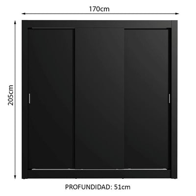 Clóset Monaco Negro 3 Puertas 170 Cm Moderno