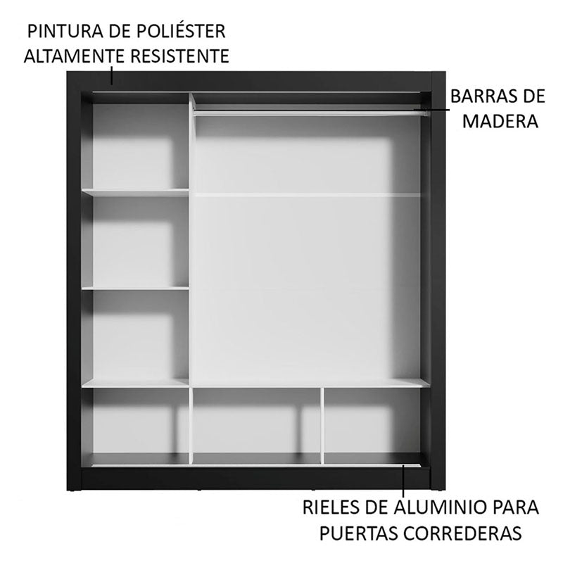 Clóset Monaco Negro 3 Puertas 170 Cm Moderno