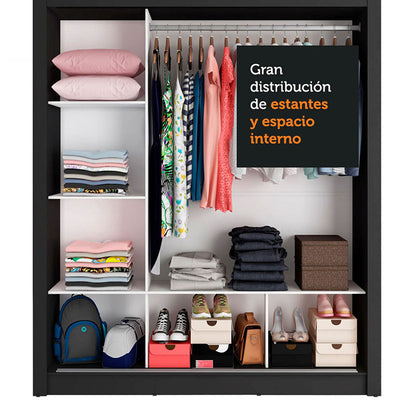 Clóset Monaco Negro 3 Puertas 170 Cm Moderno