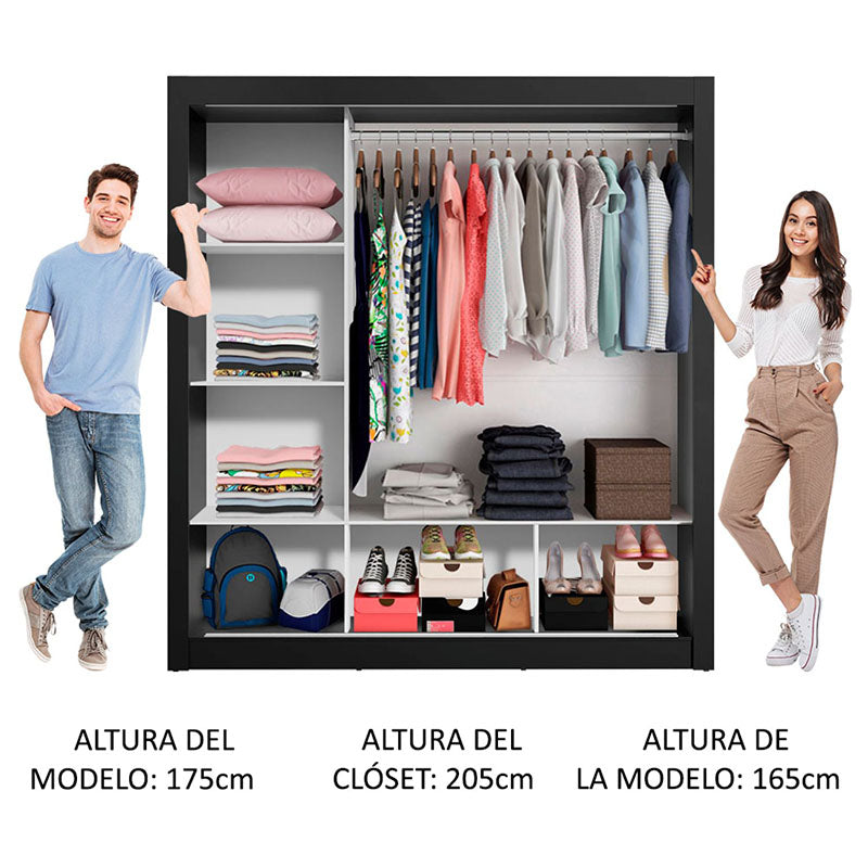 Clóset Monaco Negro 3 Puertas 170 Cm Moderno