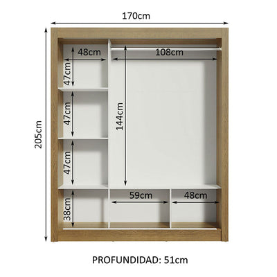 Clóset Monaco 3 Puertas Corredizas Café/Negro
