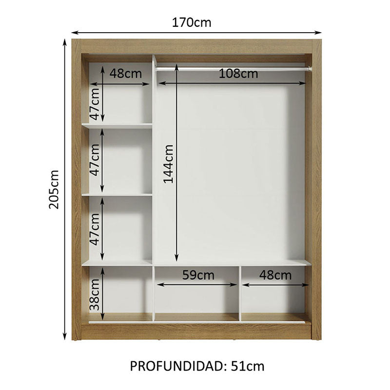 Clóset Monaco 3 Puertas Corredizas Café/Negro
