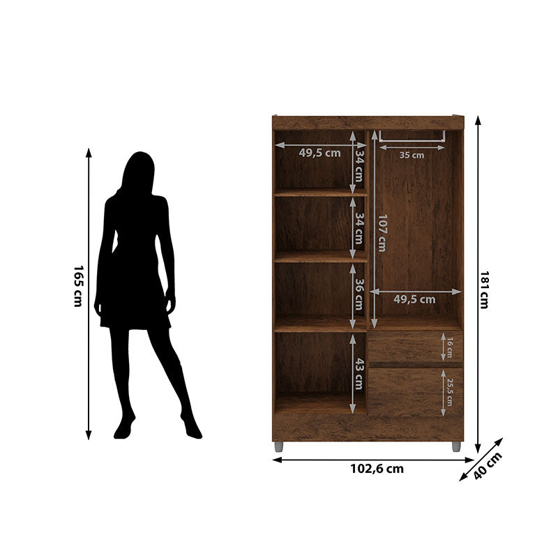 Clóset Ideal 4 Puertas 2 Cajones Café