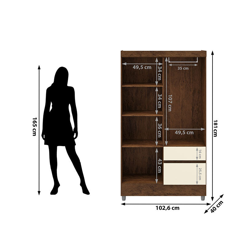 Clóset Ideal 4 Puertas 2 Cajones Crema