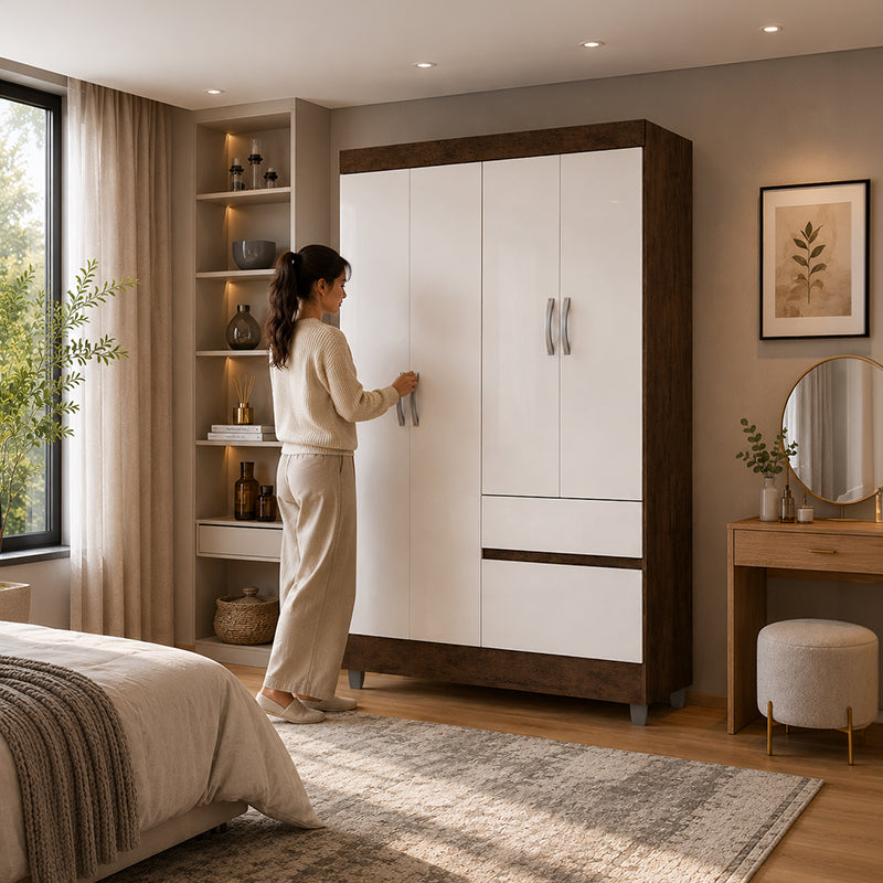 Clóset Ideal 4 Puertas 2 Cajones Crema