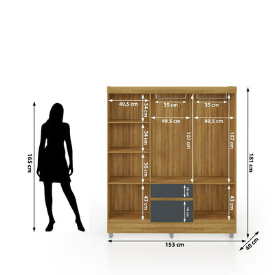 Clóset Ideal 6 Puertas Y 2 Cajones Gris