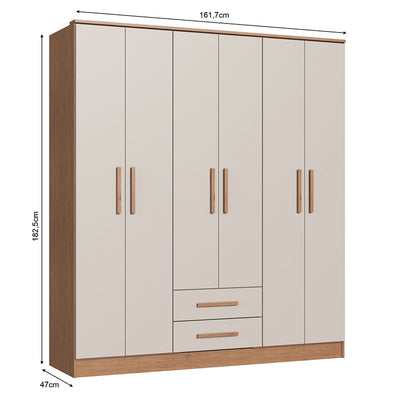 Closet Pequim 6 Puertas 2 Cajones Beige