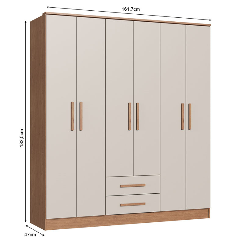 Closet Pequim 6 Puertas 2 Cajones Beige
