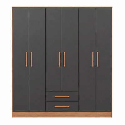 Closet Pequim 6 Puertas 2 Cajones Gris Oscuro