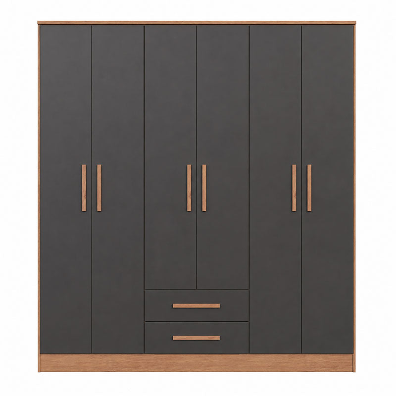 Closet Pequim 6 Puertas 2 Cajones Gris Oscuro