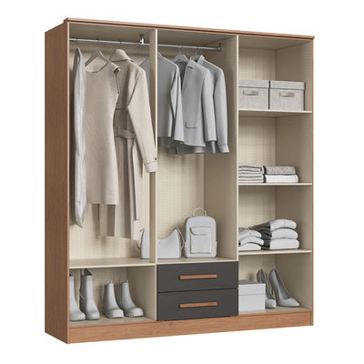 Closet Pequim 6 Puertas 2 Cajones Gris Oscuro
