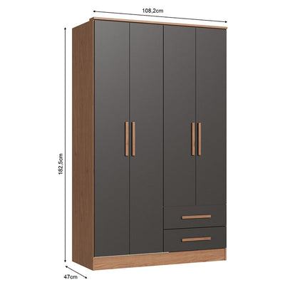 Closet Pequim 4 Puertas 2 Cajones Gris Oscuro