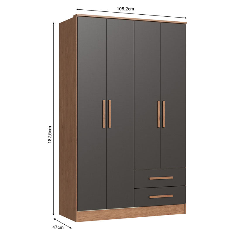 Closet Pequim 4 Puertas 2 Cajones Gris Oscuro