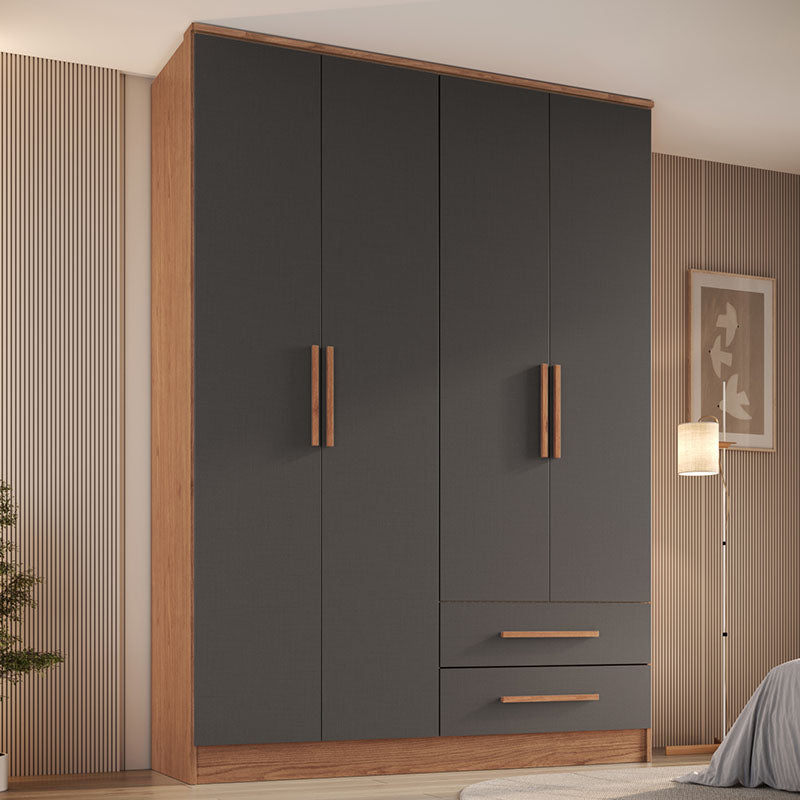 Closet Pequim 4 Puertas 2 Cajones Gris Oscuro