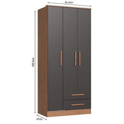 Closet Pequim 3 Puertas 2 Cajones Gris Oscuro
