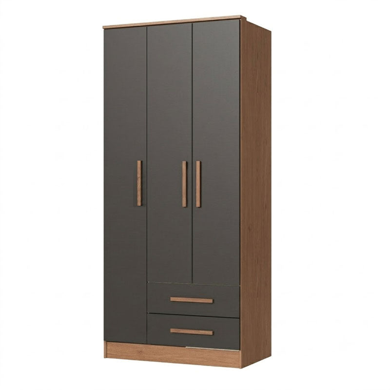Closet Pequim 3 Puertas 2 Cajones Gris Oscuro