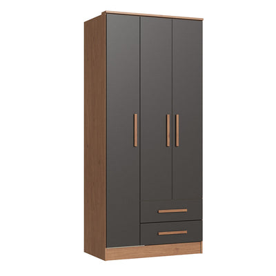 Closet Pequim 3 Puertas 2 Cajones Gris Oscuro