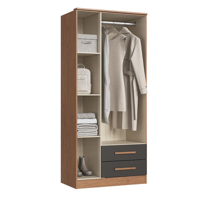 Closet Pequim 3 Puertas 2 Cajones Gris Oscuro