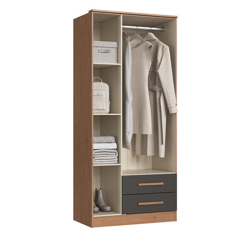 Closet Pequim 3 Puertas 2 Cajones Gris Oscuro