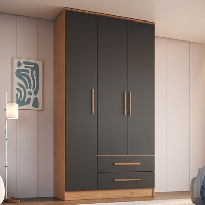 Closet Pequim 3 Puertas 2 Cajones Gris Oscuro