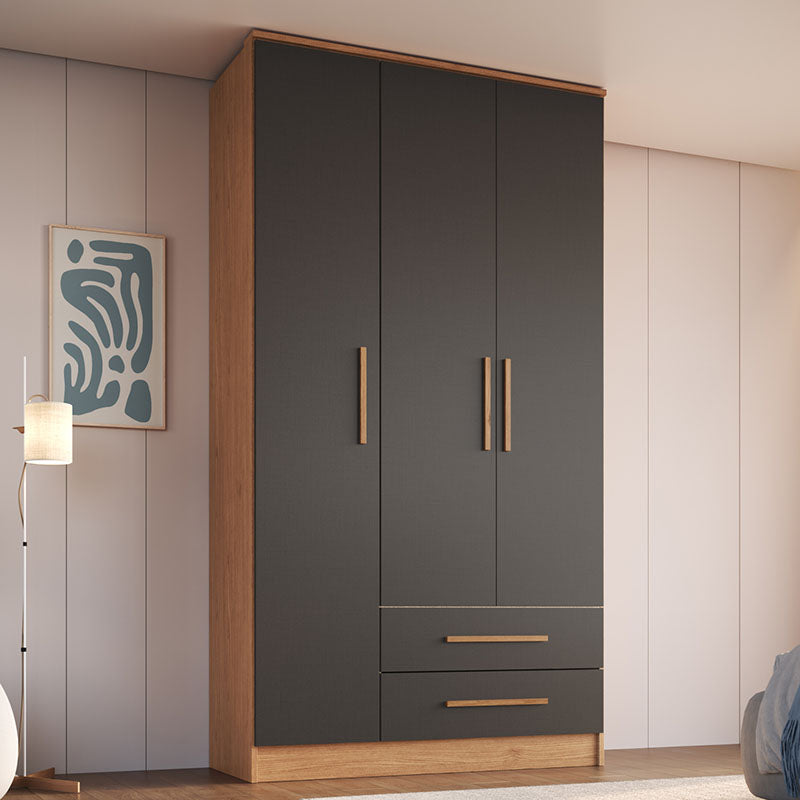 Closet Pequim 3 Puertas 2 Cajones Gris Oscuro